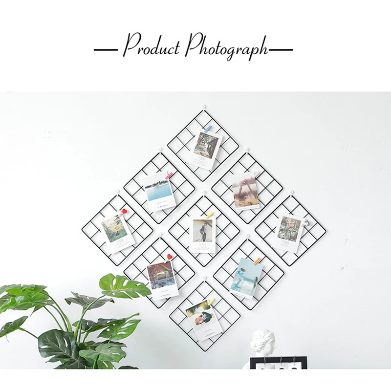 

Nordic Style Metal Mesh Grid Wall Photos Grids Pictures Postcards Frame Iron Home DIY Decorative Shelves