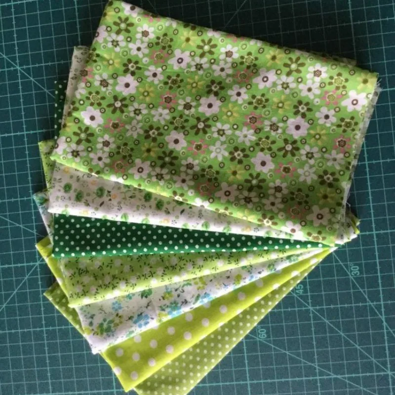 Booksew 100% Cotton Fabric 7pcs/lot Green Theme Lovely Floral and Dots Style Quilting Cloth Patchwork Crafts Sewing Doll|sewing doll|100% cotton