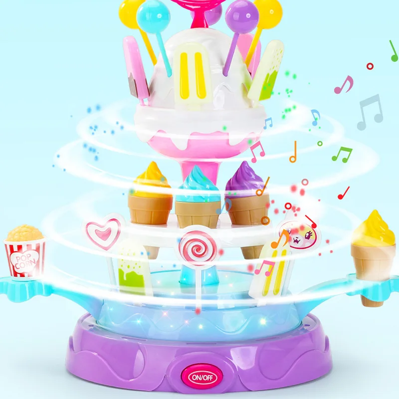 Детская кухня над мороженым вращающийся музыкальный свет каждая семья Мороженое Конфеты Блюдо Набор обучающая игрушка