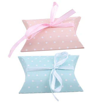 

50PCS Pink Blue Dots Pillow Box Wedding Party Favour Gift Candy Boxes Home Party Birthday Supplies High Quality Paper Box