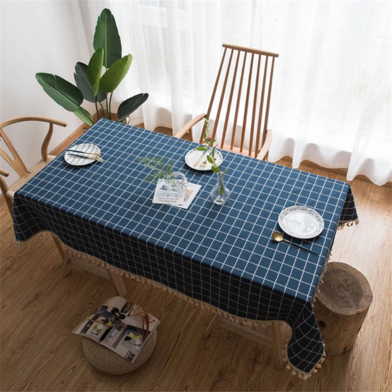 

Simple Plaid Rectangular Tablecloths Cotton Linen Solid Color Tassel Wedding Dinner Coffee Table Cover Home Decor Table Cloth