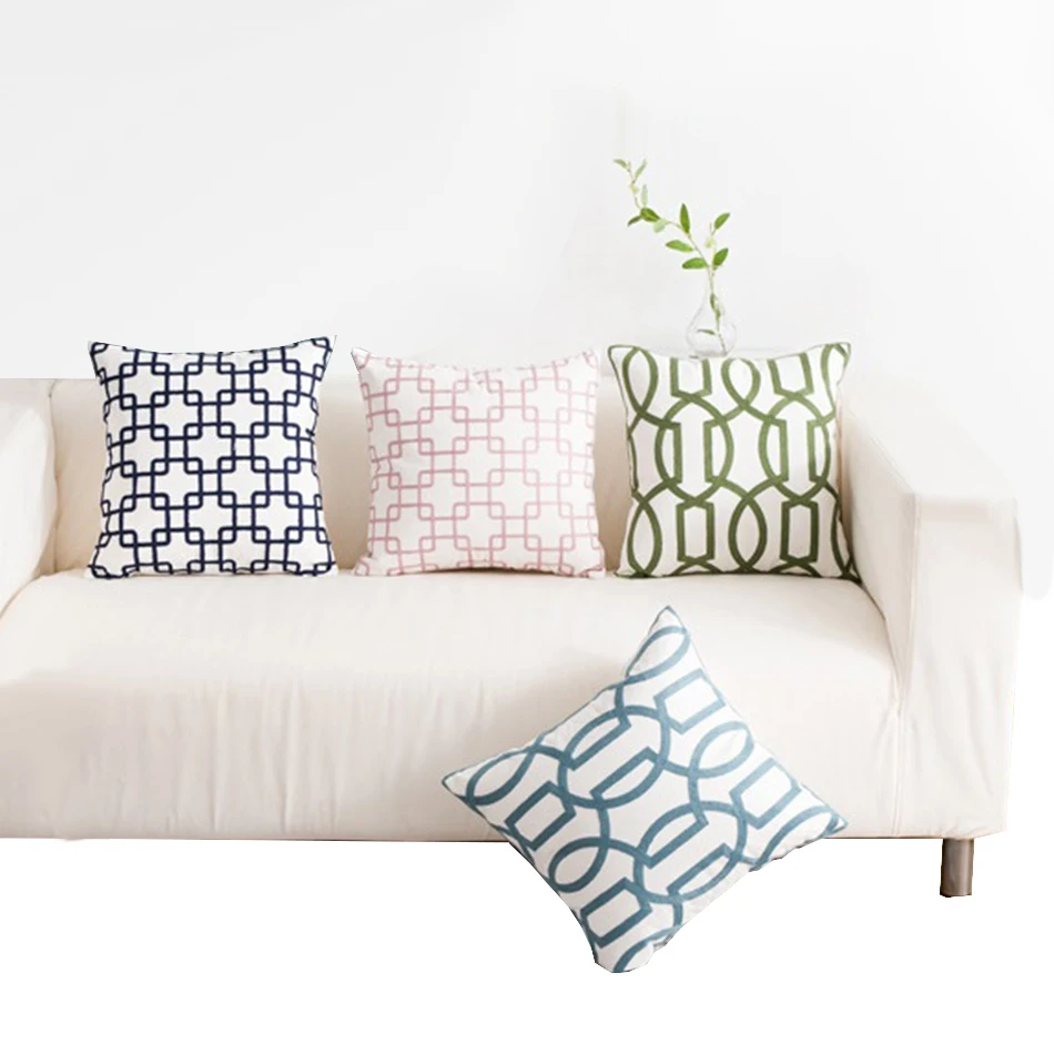 

2 Packs Embroidered Cotton Geometry Pillow Cushion Covers Decorative Square Embroidery Throw Pillowcases18x18 Inch