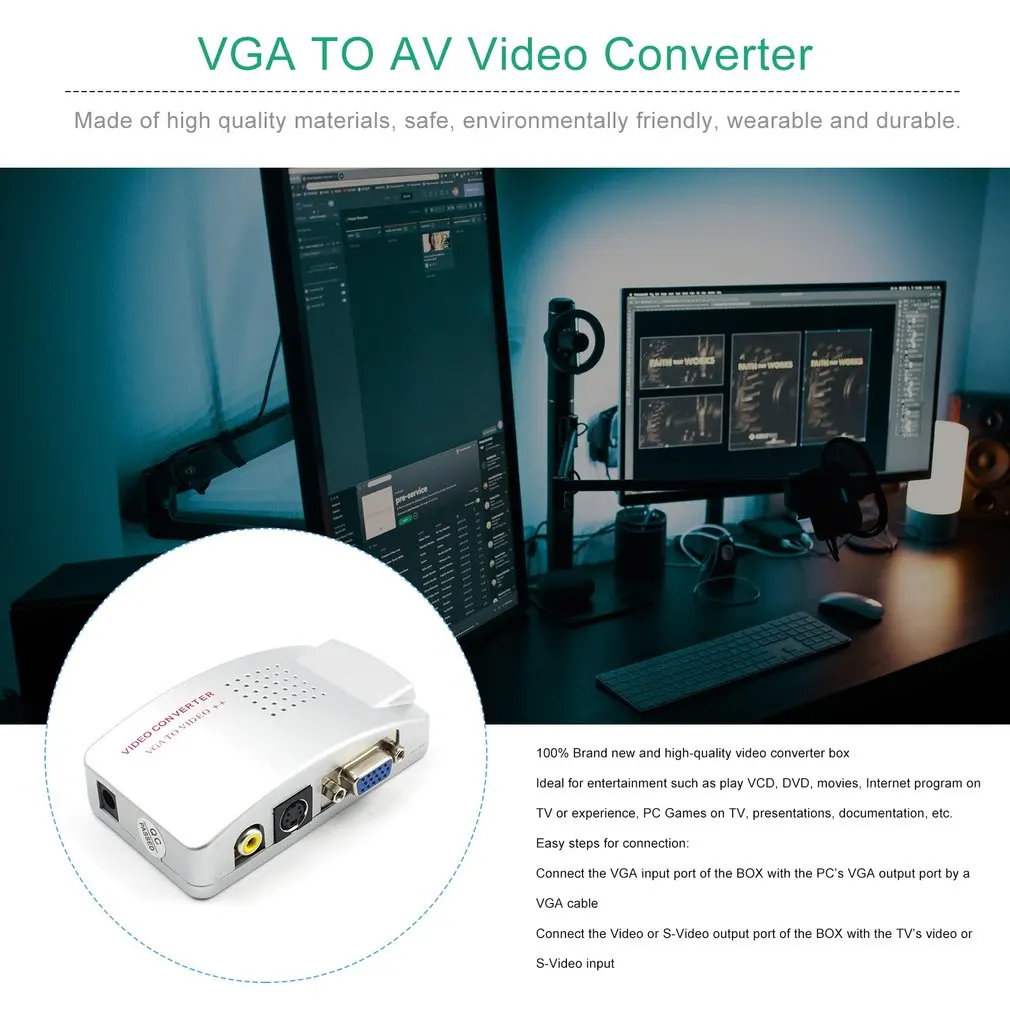 ПК ноутбук композитный видео ТВ RCA Композитный S-Video AV в ПК VGA lcd Out конвертер адаптер переключатель