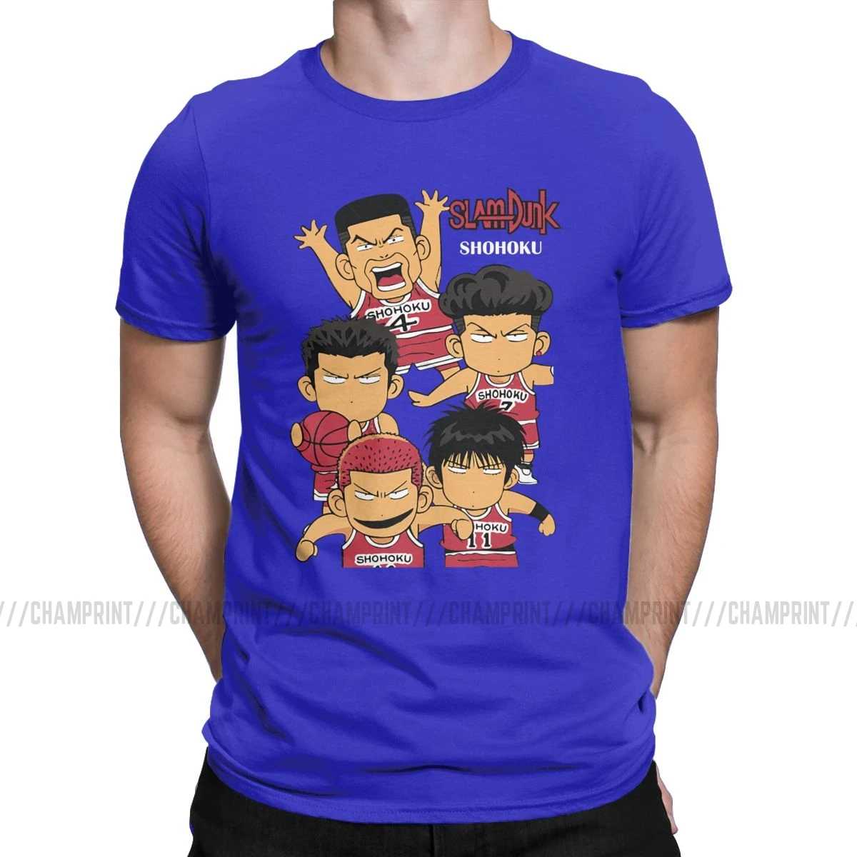 Shohoku Chibi мужские футболки Slam Dunk Баскетбол Аниме Hanamichi Спорт манга забавная футболка круглый вырез Футболка Графические Топы - Цвет: Синий