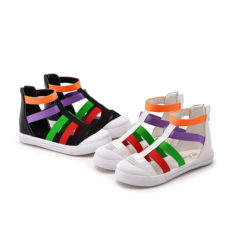 Girls Sandals Fashion Brand Kids Summer Shoes Casual Covered Toes Children High-tops Rainbow Color Soft Toddlers | Детская одежда и
