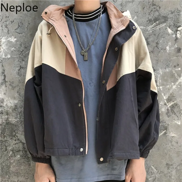 Neploe Harajuku Японская винтажная куртка карго контрастного цвета на молнии пальто с
