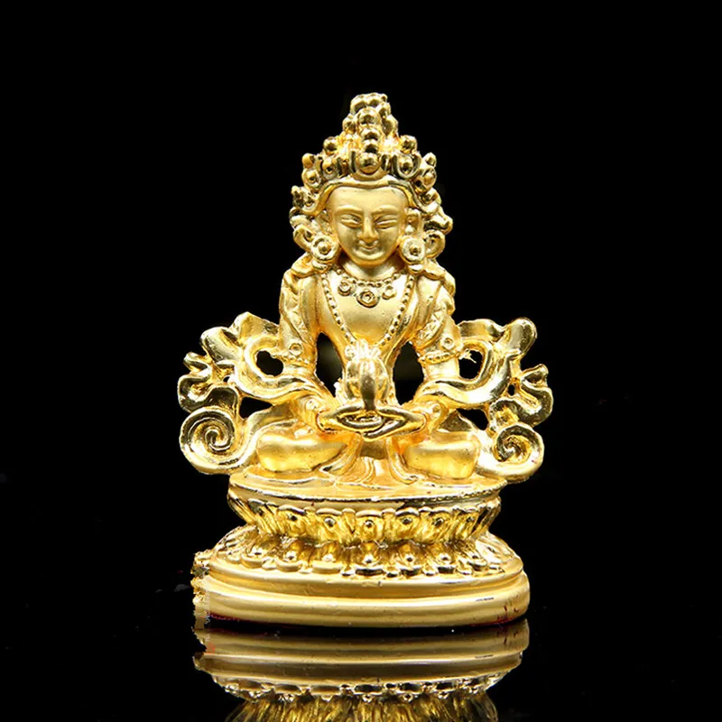 

Longevity/Amitayus Gold Plating Buddhist Alloy Metal Bodhisattva Buddha Putting Decorate Statue Small Collective Figurine