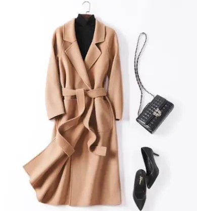 Новинка, женское кашемировое пальто с высоким воротником, Длинная женская верхняя одежда с карманами - Цвет: Hot Khaki