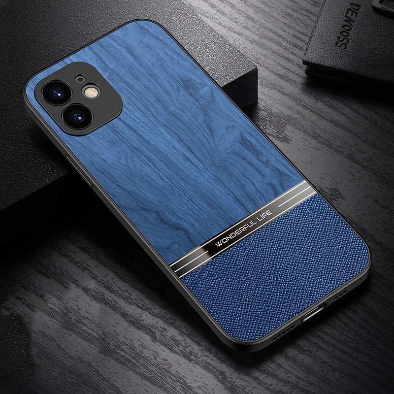 Elegant Wood Grain Phone Case with Tree Texture - Stylish PC+TPU Back Cover