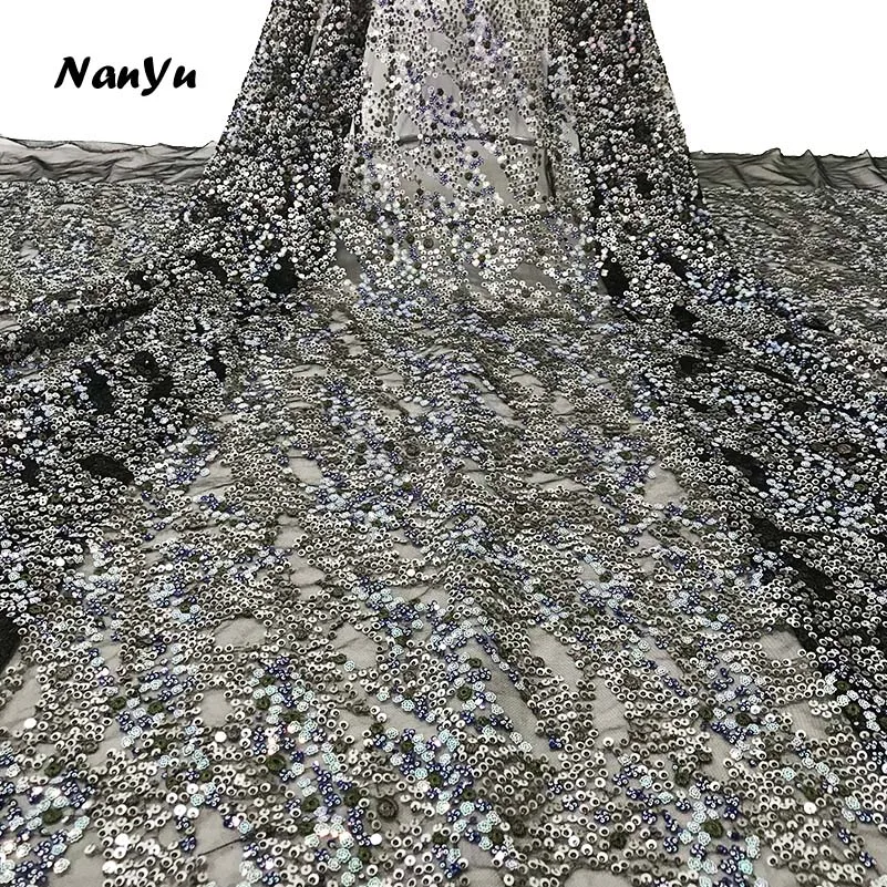 Latest Nigerian French Tulle Lace with Sequin High Quality African Sequins Lace Fabric