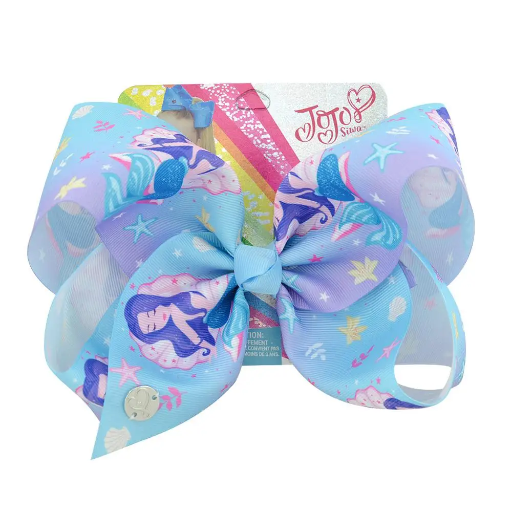 1piece 8" JoJo clips Jojo Siwa Mermaid Unicorn Rainbow Printed Bow For