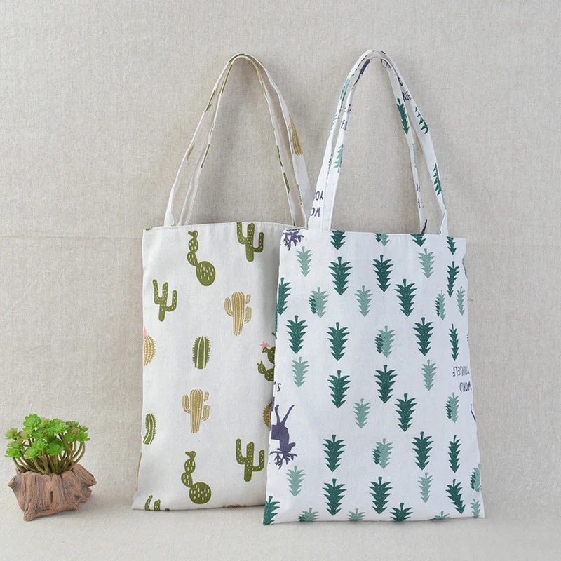 Tote-Handbag Linen Beach-Bag Eco Foldable Reusable-Print Cotton Women Girl 41--32cm New-Arrival