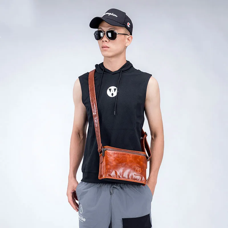 

New Genuine Leather Men Shoulder Bag Vintage Handbags Small Flap Men's Casual Office Messenger Bags Fashion Crossbody Work Bag
