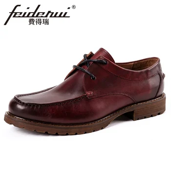 

New Retro Genuine Leather Men's Formal Dress Derby Platform Footwear Round Toe Laces Handmade Man Outdoor Shoes For Male KUD316
