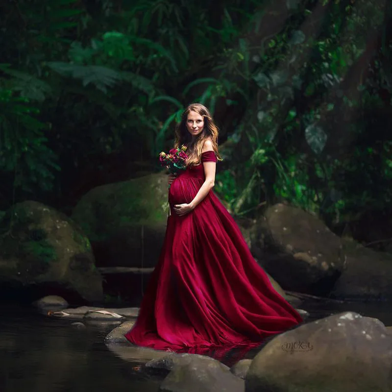 Elegant maternity dresses for photo shoot sexy V neck off chiffon maxi maternity gown shoulder pregnancy photography dress