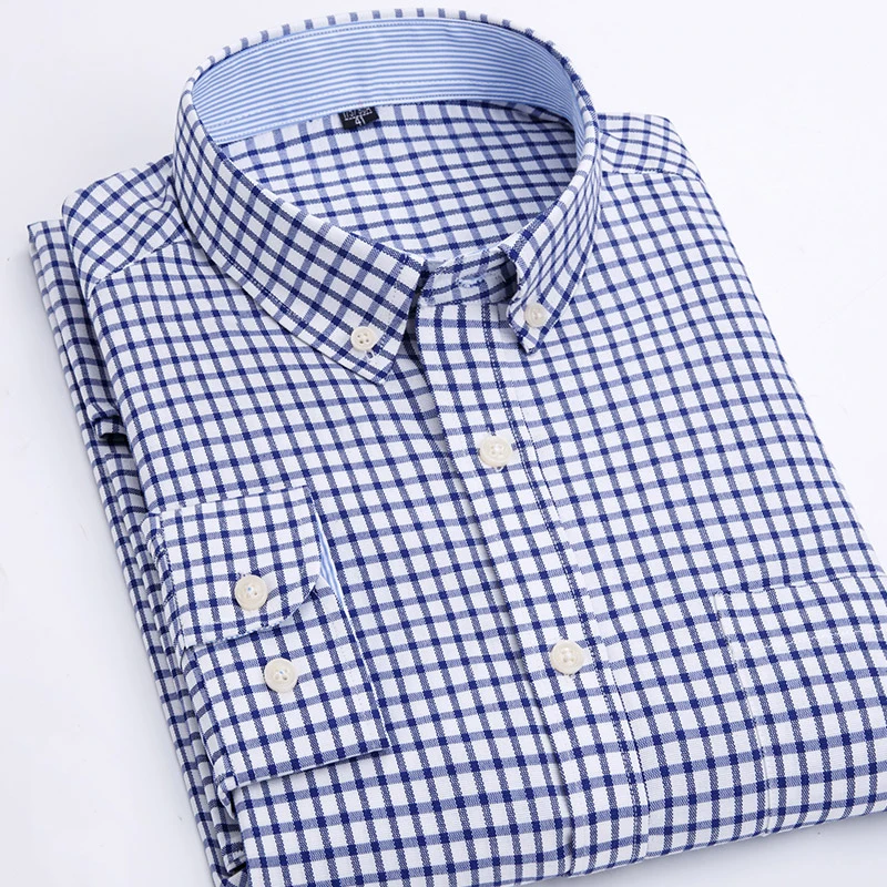 

MACROSEA Men's Dress Oxford Shirts Spring&Autumn Plaid\Striped Smart Casual Shirts Male Fashion Button-Down Collar Shirt