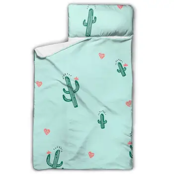 

Cute Cactus And Hearts Nap Mat with Pillow for Toddler Boys and Girls Ideal for Daycare and Preschool