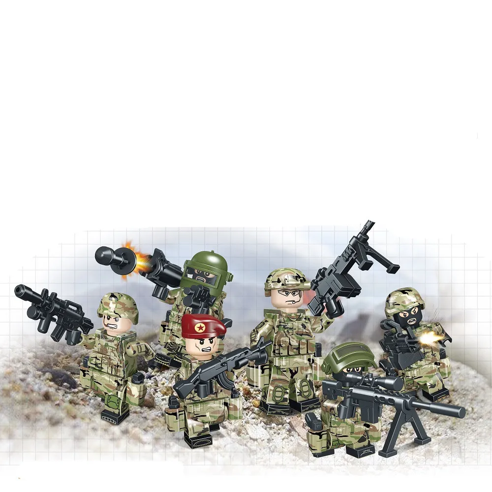 6 PCS New MILITARY Minifigures Alpha Force SWAT Army Camouflage Soldier 