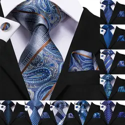 16 видов стилей Роскошный шелк Мужская Мода синий галстук с узором "огурцы" галстук платок Набор Запонок Для мужчин; Свадебная вечеринка