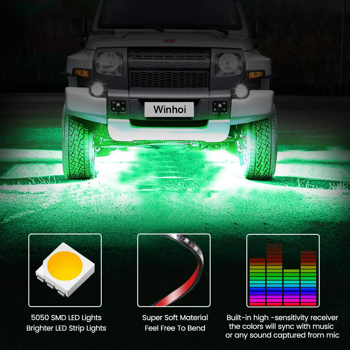 4 шт. светодиодный светильник для автомобиля, водонепроницаемый RGB светодиодный светильник, беспроводной Регулируемый разноцветный наружный светильник