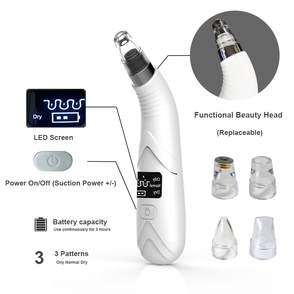 

Blackhead Remover Vacuum Facial Pore Cleanser Electric Acne Comedone Extractor USB Blackhead Suction Tool with LED Display