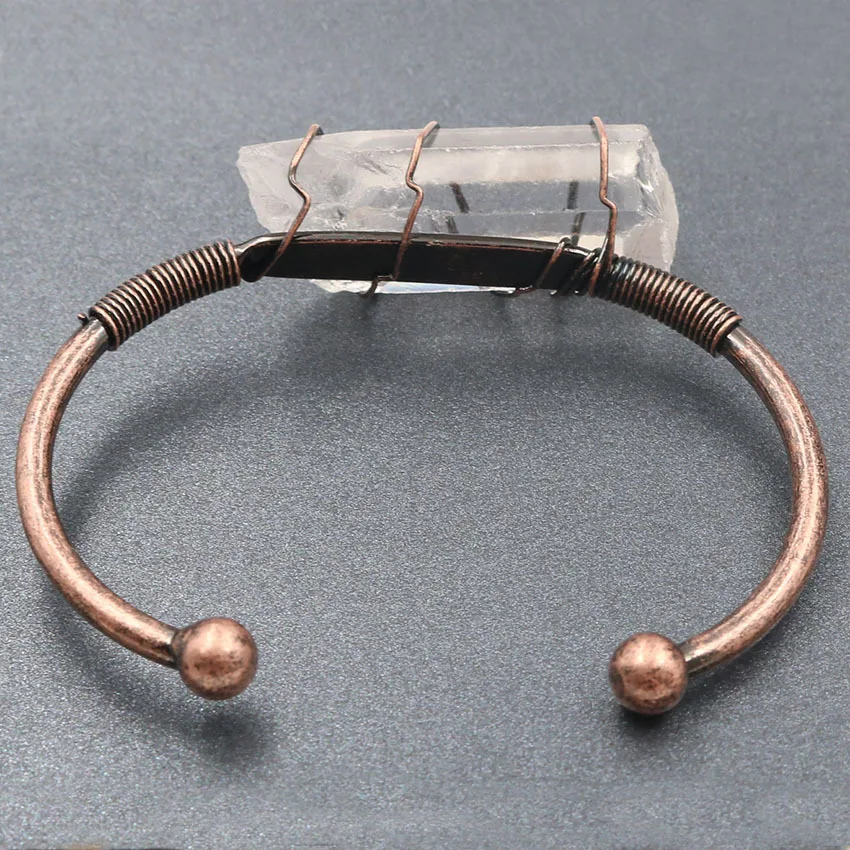 Wire wrap необработанный минеральный кристалл камень Браслеты Натуральный Камень прозрачный кварц браслеты открытые манжеты медные браслеты женские ювелирные изделия