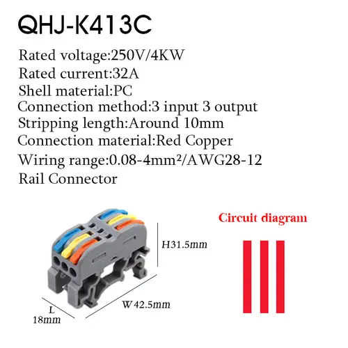 Wire Electrical Connectors Din Rail Type Fast Universal Compact Conductor Wiring Cable Connector LED Push-in Butt Terminal Block - Image 5