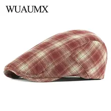 Wuaumx – chapeau béret de Style britannique pour hommes et femmes, casquette en lierre à fines pointes, décontractée, à carreaux, en forme de bec de canard, unisexe, printemps et été