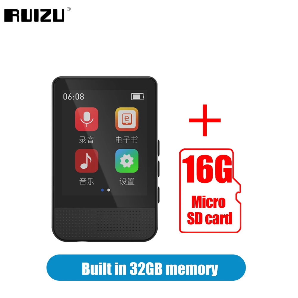 RUIZU M16 MP3 Player With Bluetooth 5.0 & Speaker Smart Touch 16/32GB HiFi Metal Mini Portable Walkman With FM Radio Video Ebook 