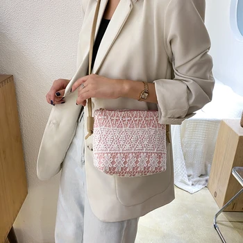 

Classic Crossbody Bags for Women Birthday Gifts Fashion Lace Splicing Crossbody Sling Bag Women Elegant Bucket Shoulder Handbag