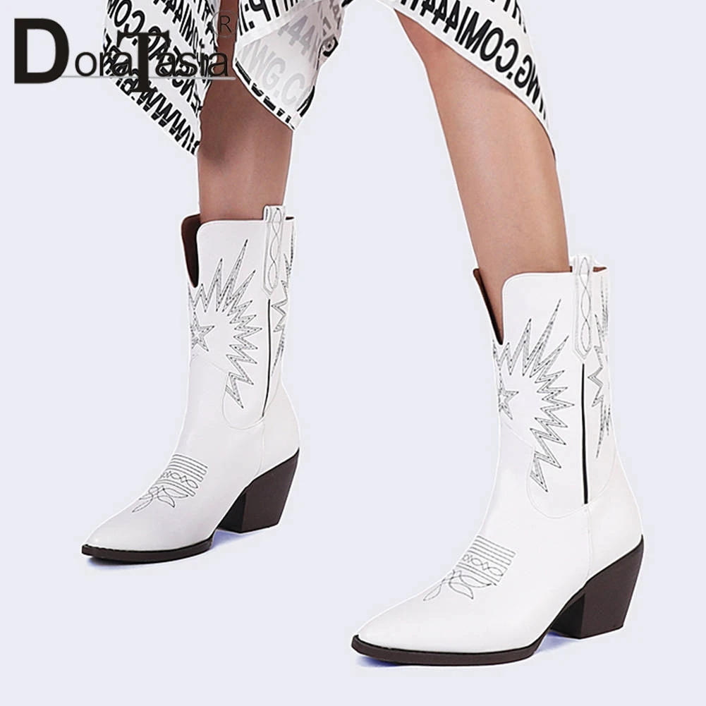 

DORATASIA New Plus Size 33-45 Brand Sewing Booties Ladies Trendy Ankle Boots Women Pointed Toe High Chunky Heels Shoes Woman