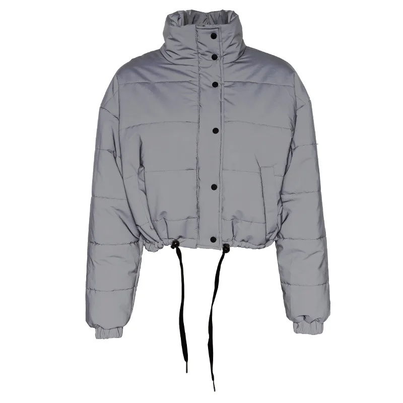 

New Women's Luminous Leisure Short Thick Cotton Coat Jacket Casual Polyester Full Solid O-Neck Women Jacket Bomber Jacket