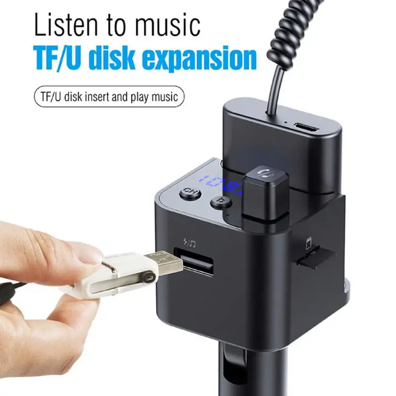 Автомобильное зарядное устройство type-C+ Micro USB BT5.0, адаптер громкой связи с поддержкой tf-карты/u-диска, MP3-плеера, автомобильное зарядное устройство с внешним аккумулятором на 800 мАч