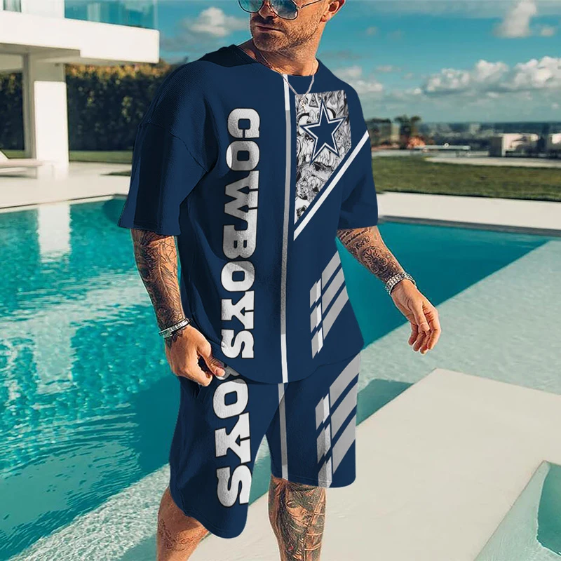 New Summer Men's Sports Suit T-shirt Creative Footbal Retro Clothing 3D Square Rugby Print And Shorts Set Tops |