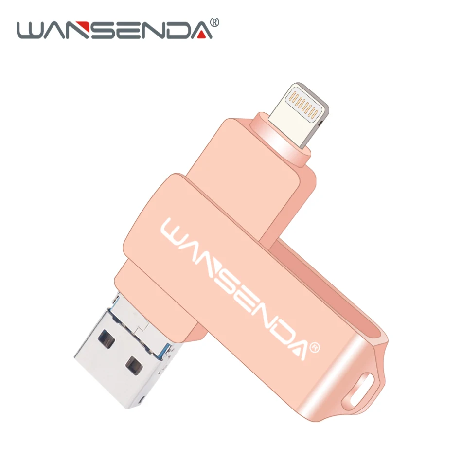 WANSENDA Usb 3,0 USB флеш-накопитель 128 Гб OTG флеш-накопитель 32 Гб 64 Гб Флешка 3 в 1 микро Usb флешка для iPhone/Android/PC - Цвет: Розовый