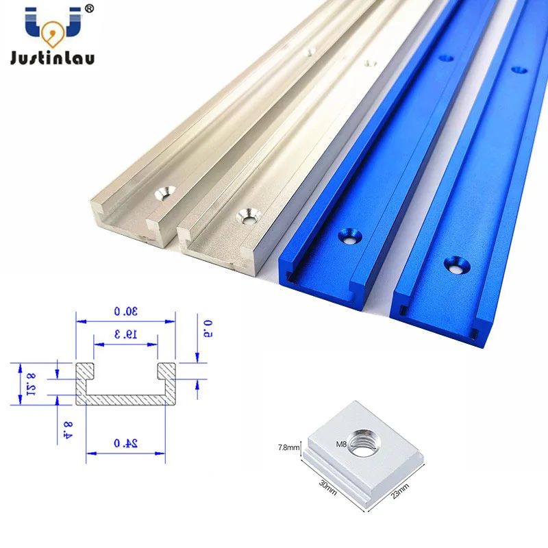 

JUSTINLAU Blue Woodworking 30-Type Chute 400/600/800mm Aluminium 30mm T-Slot Chute Miter Track Woodworking Chute Limiter