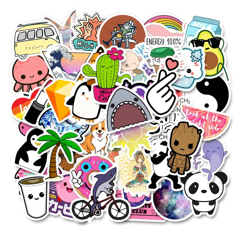 

Stickers Cute Explosion Models Cute Cartoon Stickers Skateboard Guitar Suitcase Waterproof Removable Sticker 100pcs MTZ003-8