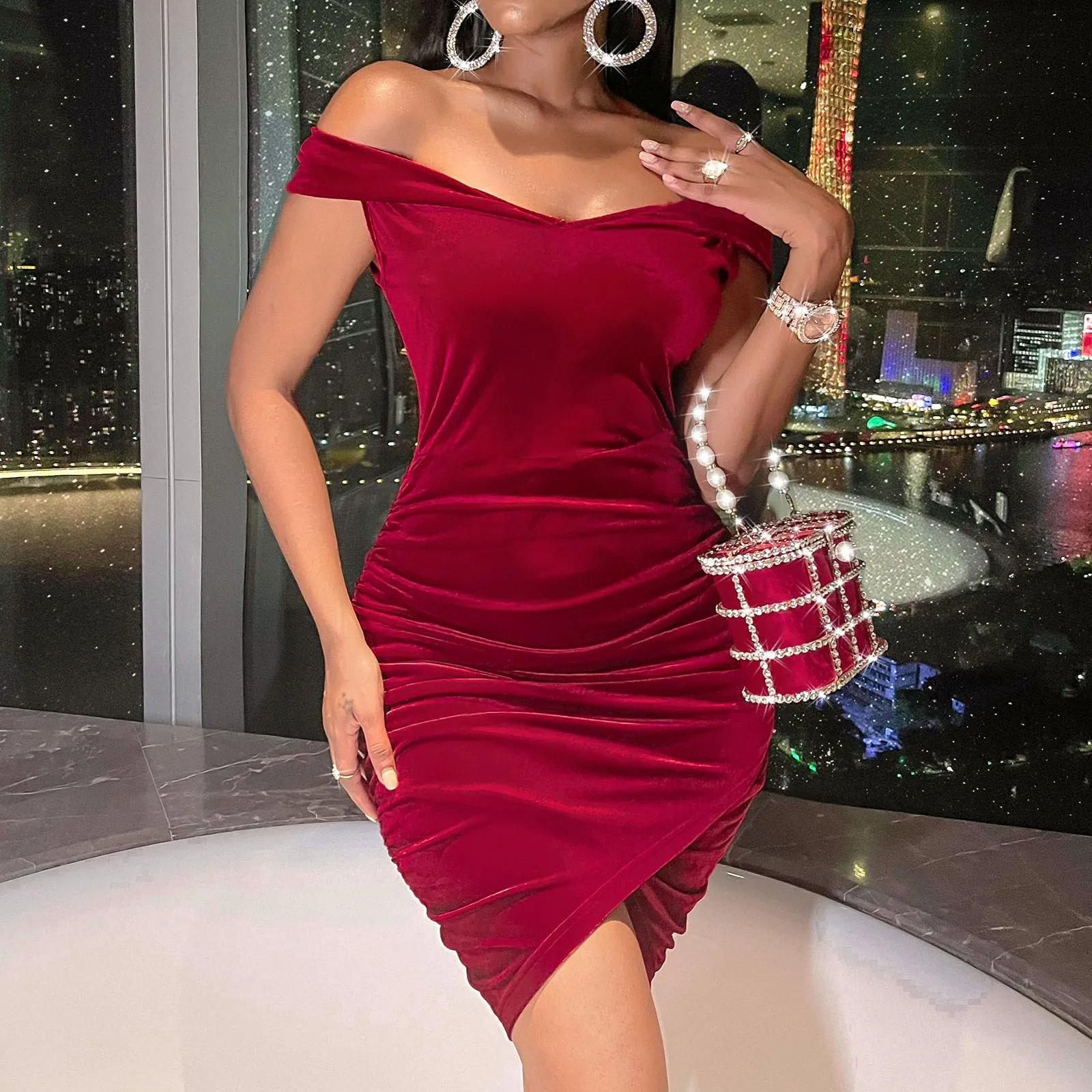 strapless open back dress Red Satin Cowl Neck Bodycon Dress main image 0