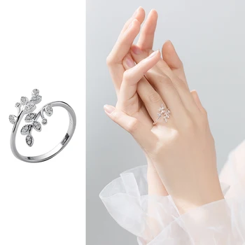 

Mocanie Luminous CZ Plant Tree Branches Leaves Opeing Ring for Women 925 Sterling Silver Luxury Wedding Bands Fine Jewelry Gift