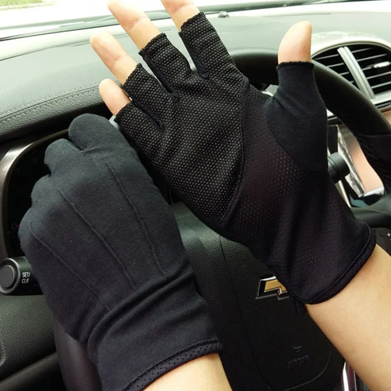 

Men Summer Sports Fitness Non-slip Cycling Sunscreen Short Sun Mittens Thin Cotton Half Finger Touch Screen Driving Gloves L21