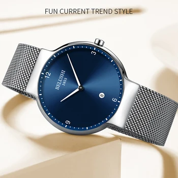 

TEENRAM Fashion Men Quartz Wristwatch Sport Clock Watches Mens Date Display Relogio Masculino Mesh Steel Ultra Thin Montre Homme