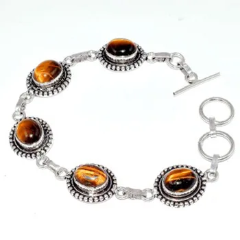 

Tiger Eye Bracelet Silver Overlay over Copper , 27 cm, B3590