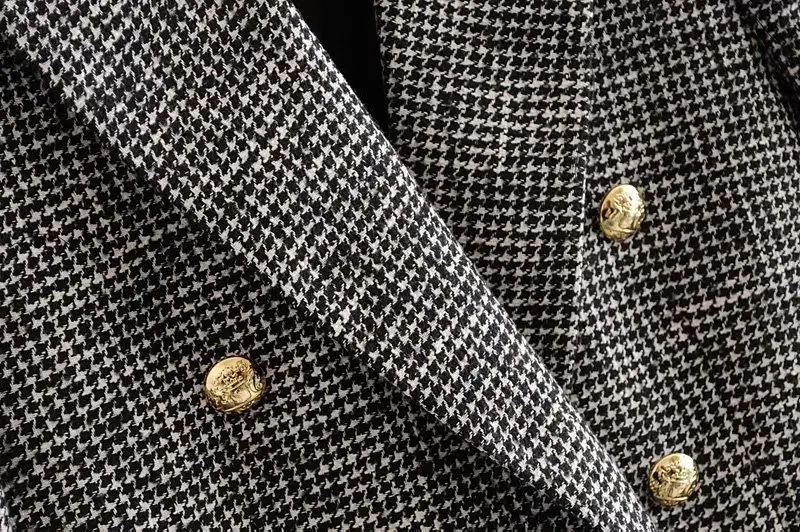 WT958 Европейская мода Хаундстут узор двубортный с длинным рукавом блейзер для женщин элегантные пиджаки Офисная Женская Верхняя одежда Топы