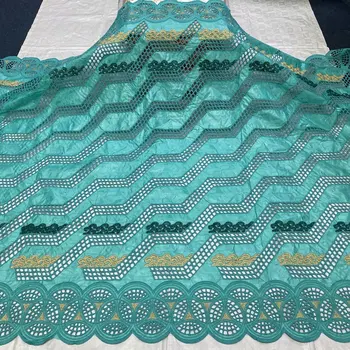 

African bazin riche fabric with brode Latest fashion embroidery bazin lace fabric with net lace 5 yards