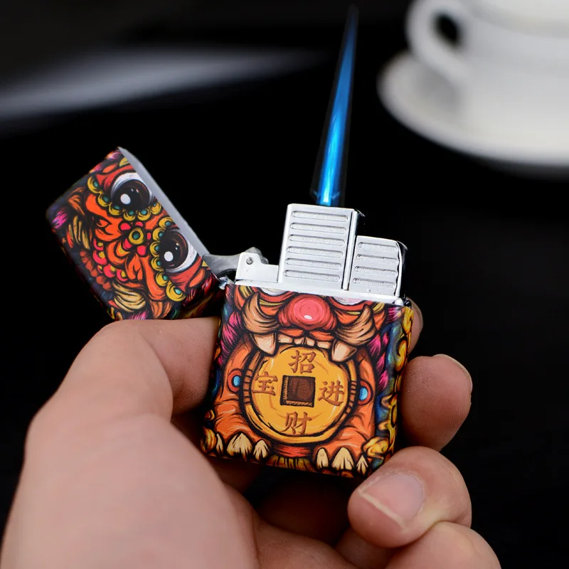 Китайский стиль компактная Бутановая струйная Зажигалка Факел турбо Зажигалка Газ 1300 C ветрозащитные зажигалки для сигар синий огонь без газа