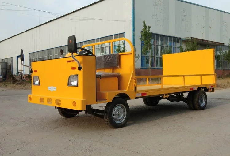 3pcs Pack, Max.30MPH Electric Tow Tractor / Max.Load 2000kg Flatbed Trailer, Bed Length 3.5m / Lead-Acid Battery Range 80km