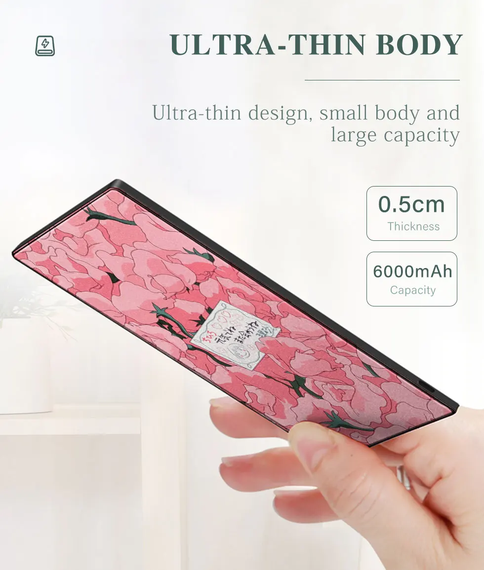 Ultra Thin Flower Power Bank Portable Charging External Battery Charger 6000mAh Powerbank For iPhone 11 12 Xiaomi mi PoverBank battery pack for phone
