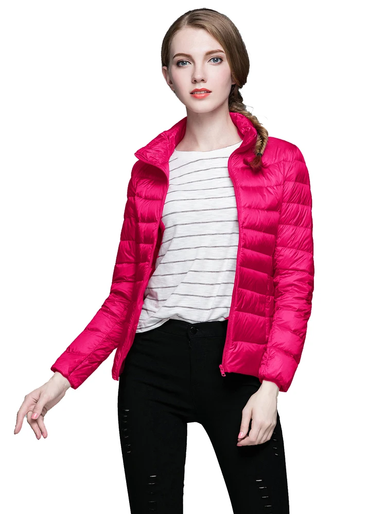 Winter Women Stand Collar 90% White Duck Down Jacket Female Ultra Light Down Jackets Slim Long Sleeve Parkas Candy Color Fashio