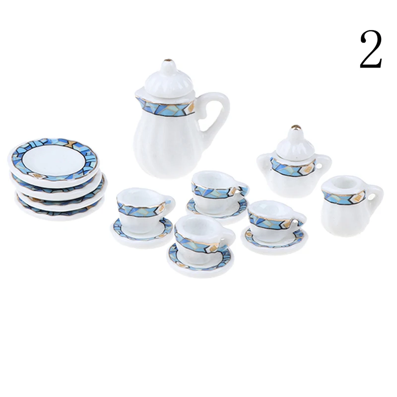 1Set Ceramic Scale 1:12 Doll House Miniature Porcelain Tea Cup Set Tableware Kitchen Dollhouse Teapot DIY Toys 13