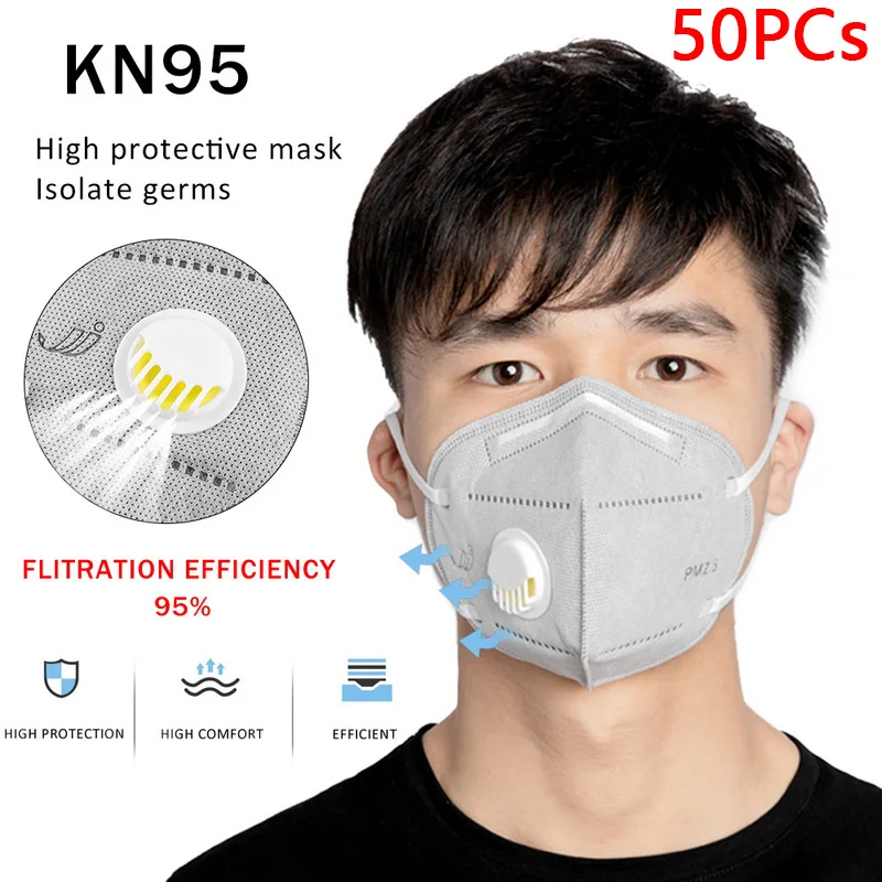 

50PCs KN95 Antiviral Face Masks Anti-dust Anti Influenza Breathing Safety Face Mask Non-woven Dustproof Mouth Mask Dropshipper
